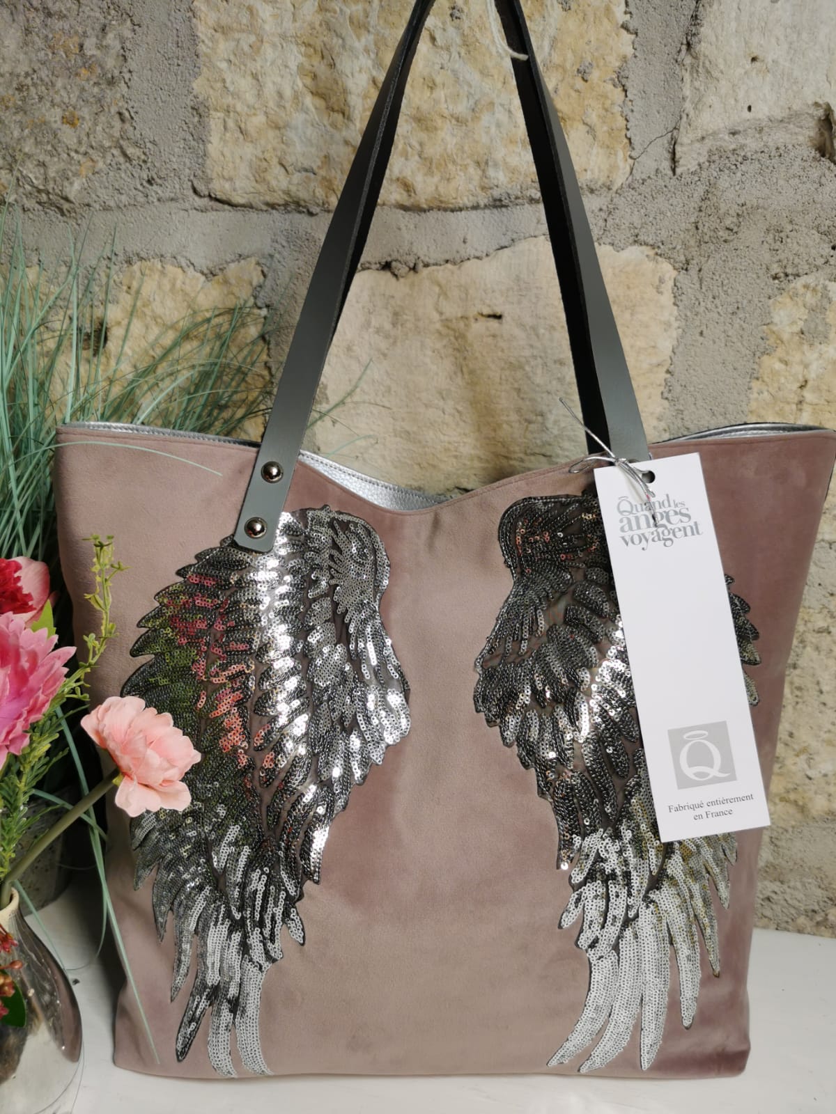 Sac cabas ailes sequins en velours – Image 5