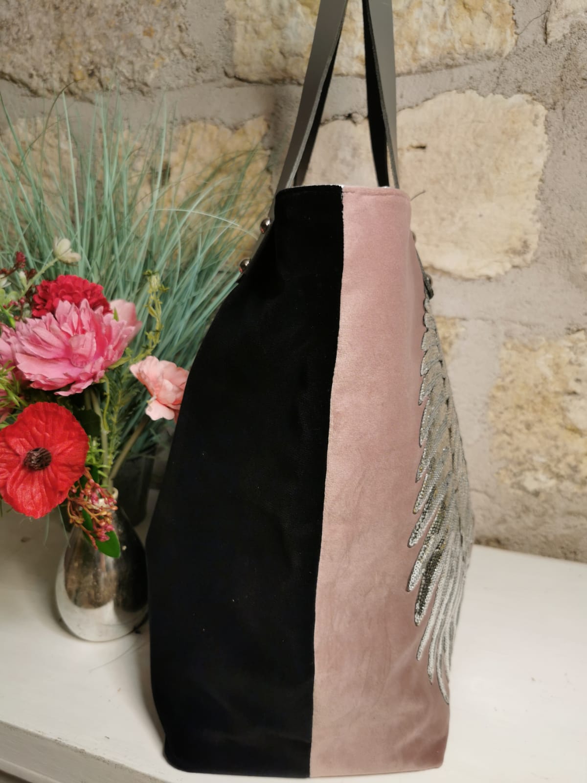 Sac cabas ailes sequins en velours – Image 3