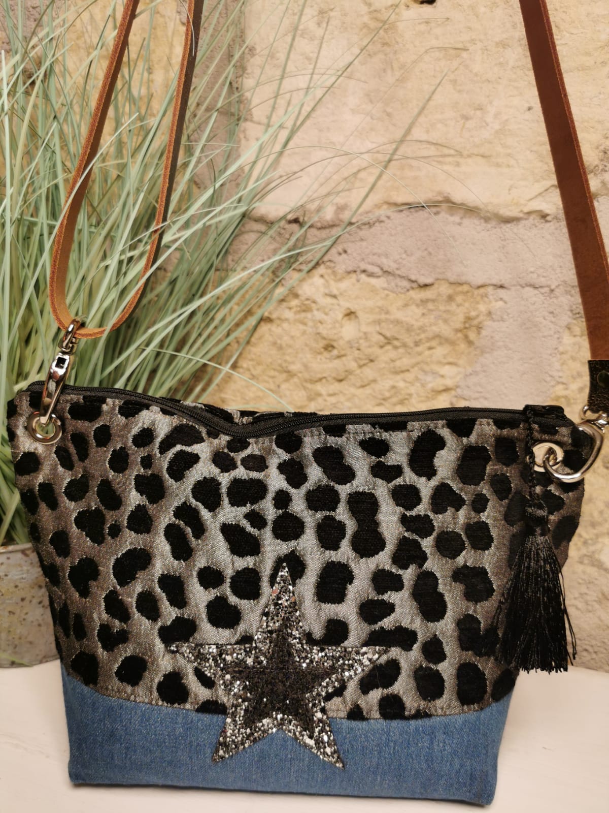 Sac bandoulière jean & jacquard – Image 5