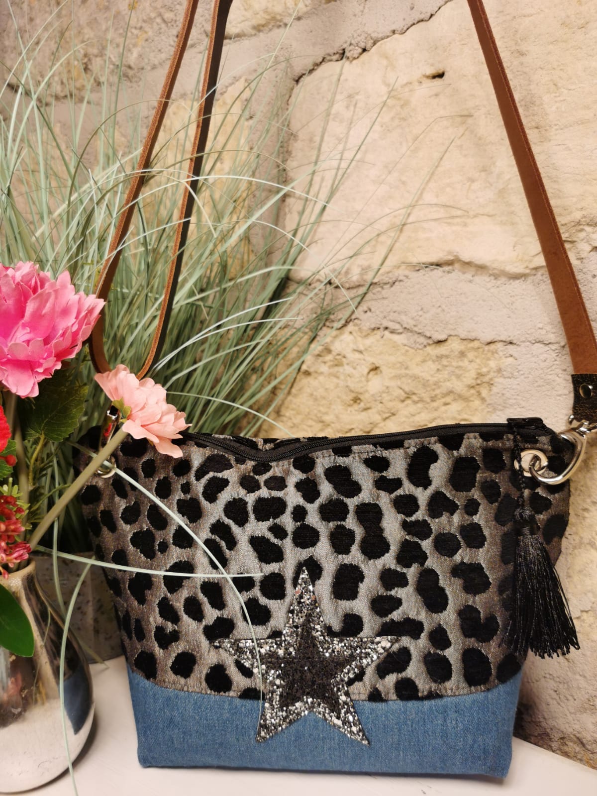 Sac bandoulière jean & jacquard – Image 4