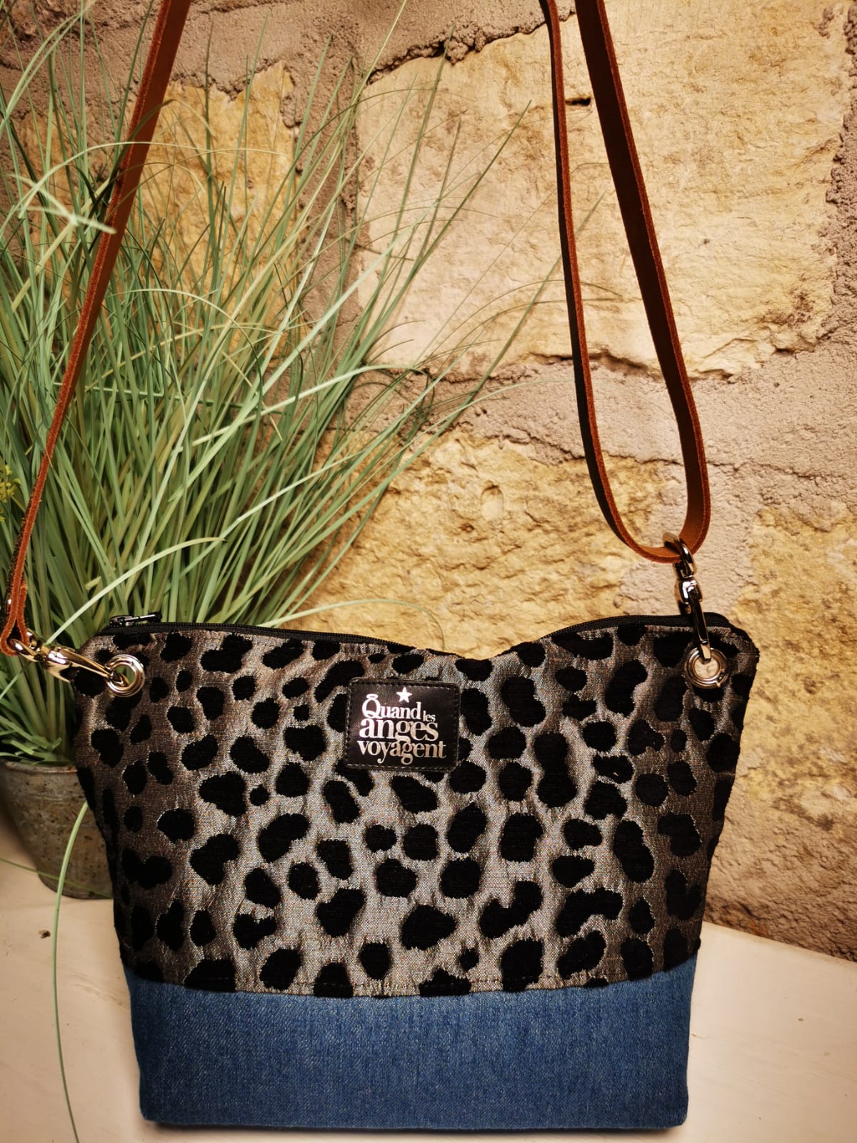 Sac bandoulière jean & jacquard – Image 2