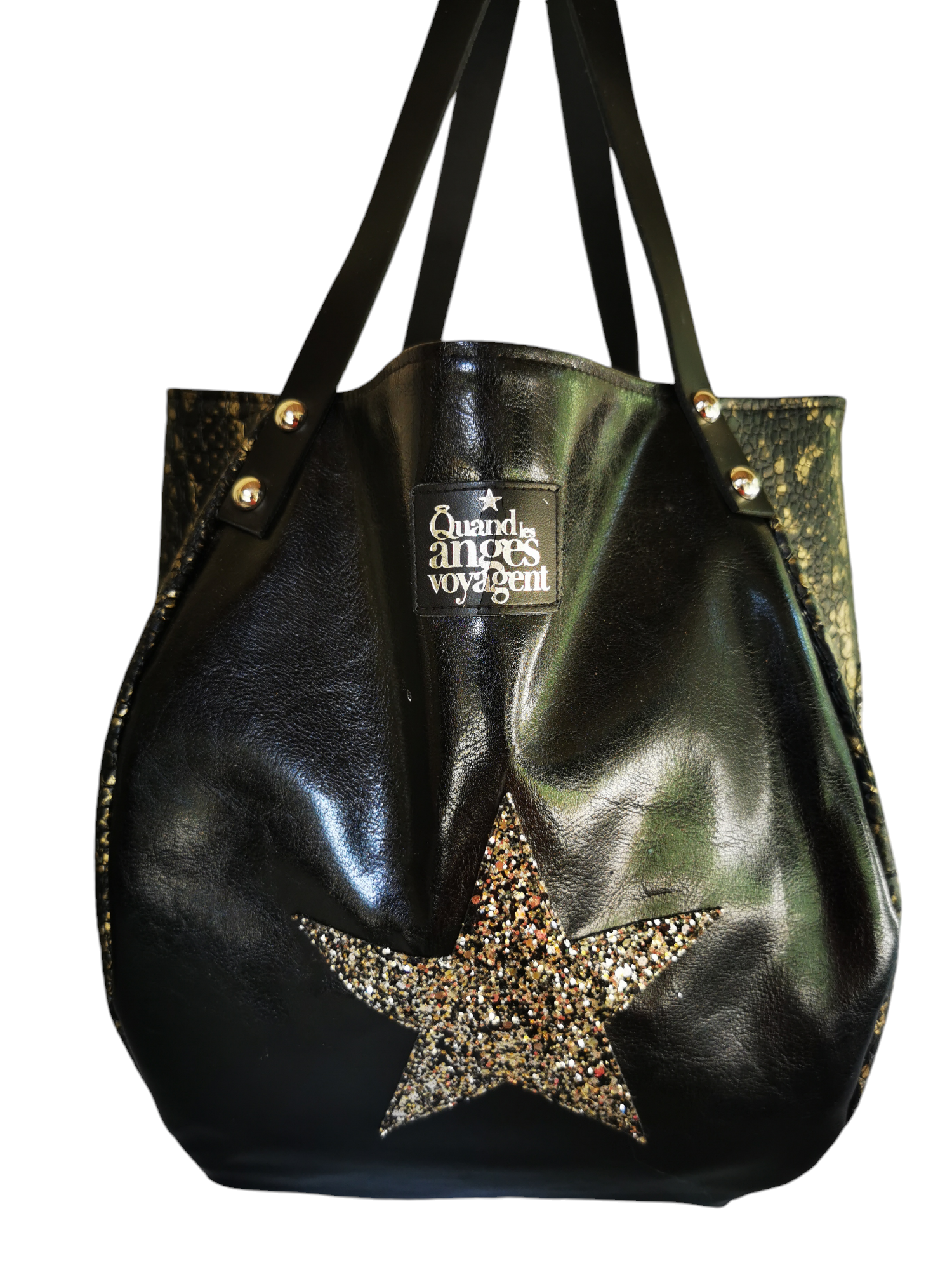 Sac baluchon en simili reptile noir et or – Image 2