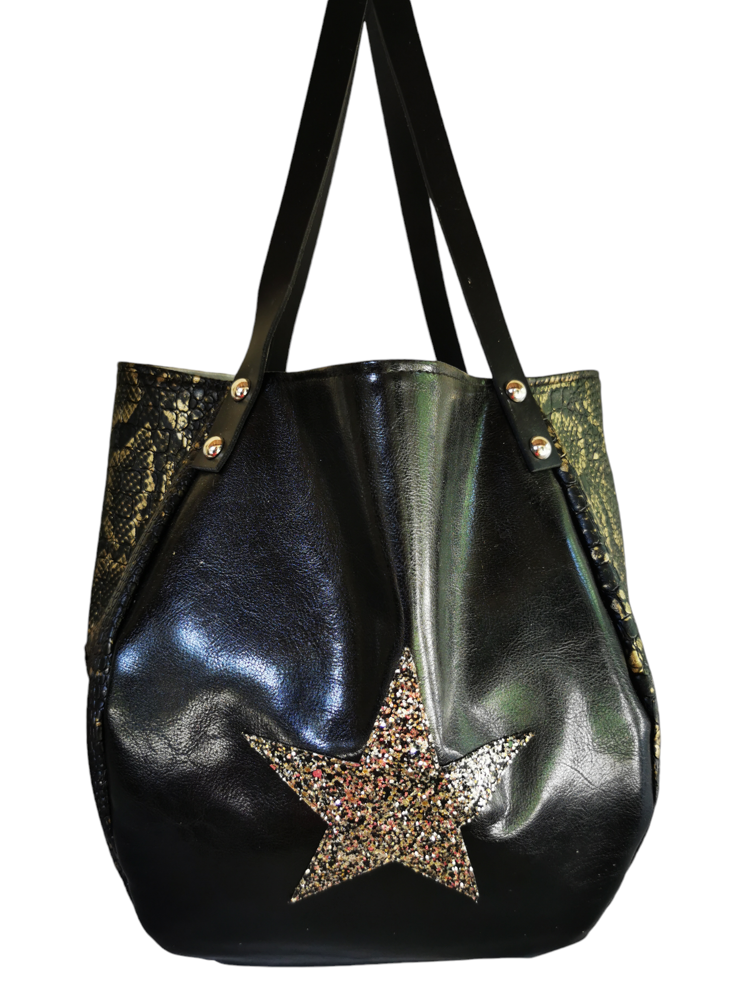 Sac baluchon en simili reptile noir et or – Image 7
