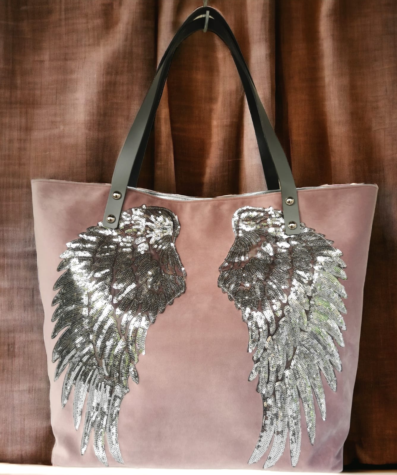 Sac cabas ailes sequins en velours
