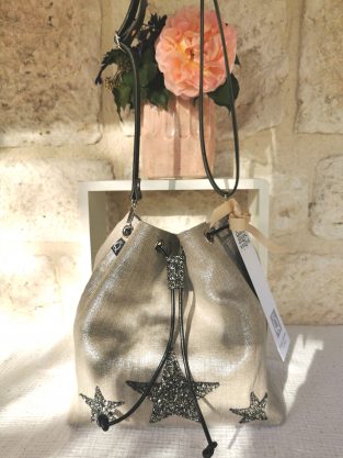 Sac seau en lin argenté