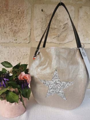 Sac baluchon en lin argenté