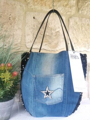 Sac baluchon jean et sequins
