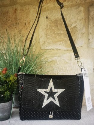 Sac besace en simili noir